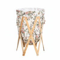 Foldable Laundry Hamper Large Capacity Wooden Laundry Basket Removable Liner Home Organizer for Bedroom