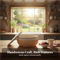 Woven Basket with Lid Handwoven Lidded Wicker Basket Easy to Clean for Kitchen
