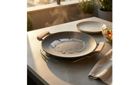 Black Speckled Grill Pan Light Wood Handles Aluminum Alloy Grill Pan Cookware Shallow Rim Even-Heating for Gas Cooktop