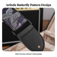 Universal Fit Violet Butterfly Guitar Strap Artistic Pattern Bass Guitar Strap Comfortable for Men, Music Practice, Concerts, Band Rehearsal