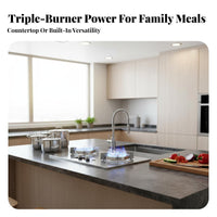 High Power 3 Burner Gas Cooktop Multi-Level Fire Control Flip-up Burner Cooktop Instant Ignition Built-in Gas Hob out Protection for Home Cooks, Homeowners, Apartment Dwellers