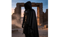 Hooded Cloak Black Medieval Cloak One-Size Costume Cape for Actors, Halloween, Cosplay, Theater