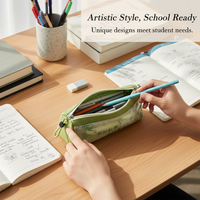 Chinese Style Large Capacity Pencil Case for Middle and High School Students, Vintage Ink Butterfly Double Layer Canvas Stationery Bag