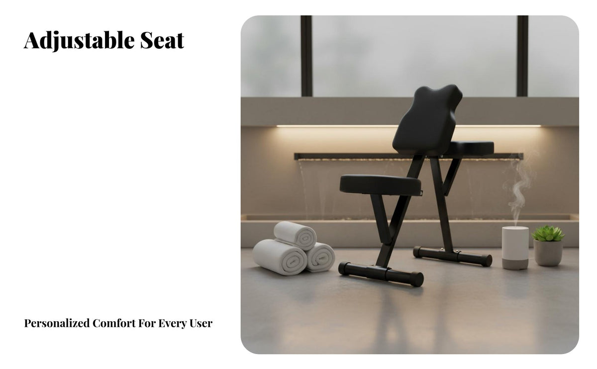 Folding Dermal Design Chair Breathable PU Leather Foldable Dermal Design Chair Firm-Density Foam Forward Leaning Ergonomic Stool for Estheticians