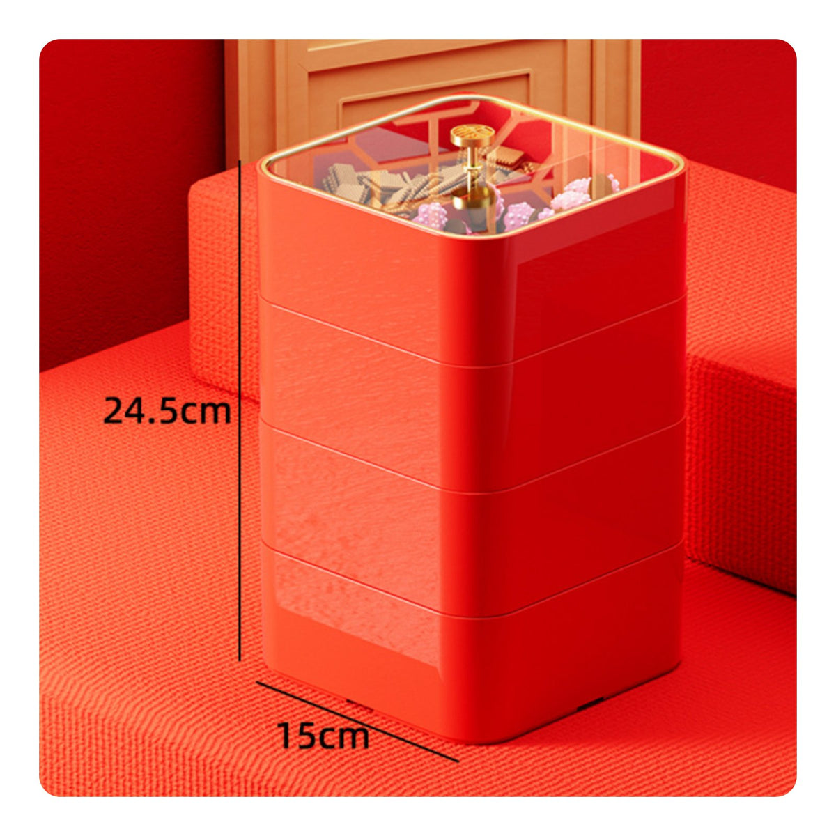 Compartmentalized Chinese Design Dried Fruit Tray Moisture-Proof Lidded Divided Serving Tray Faux Wood Finish Lidded Candy Dish with Handle Portable for Living Room, Parties, Gatherings