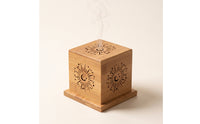 Incense Burner Box Wooden Incense Box with Tray Tabletop Cube-Shaped for Meditation, Tea Table