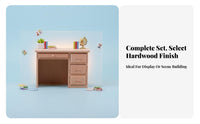 Realistic Design 1/12 Scale Study Desk Highly Detailed Wooden Dollhouse Desk Set Natural Wood Finish 1/12 Scale Office Furniture Fine Craftsmanship for Collectors, Hobbyists, Photography Props, Dioramas, Room Decoration