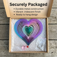 Metal Heart Shape Wind Ornament, 38x20cm Rainbow Reflective Garden Decor, Weather & Rust Resistant Outdoor Hanging Decoration