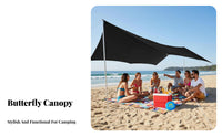 Protection Hexagonal Camping Tarp Rainproof Butterfly Canopy Tent Portable Waterproof Camping Shelter Black Vinyl Coated for Campers, Families, Picnic, Beach, Travel, Park