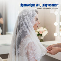Soft Mesh Semi-Cover Veil, Lace Pattern, Bridal Headpiece, Wedding Ceremony Accessory