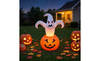 Glowing Inflatable Decoration with LED Light Outdoor Ghost with Pumpkin Tall Inflatable Halloween Decor Bright for Yard