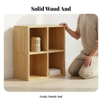 Large Capacity Solid Wood Bookcase Versatile Use Solid Wood Bookshelf Accessible Design Wooden Grid Shelf Strong Load-Bearing for Children, Homeowners, Kindergarten, Living Room, Playroom, Bedroom