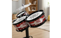 White Drumheads Kids Floor Drum Instrument Red Drums Standing Toy Drum Set Black Stand Star Print for Children