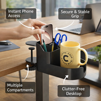 Desktop Organizer with Phone Holder and Cup Multifunctional Clip On Mount for Office Students, Workspace Organization Accessory