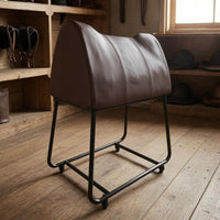Caster Wheels Mobile Saddle Rack Cylindrical Metal Frame Rolling Saddle Rack Leather-Like Finish Horse Tack Stand Rectangular Base