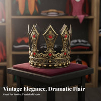 King Crown Lightweight PU Foam Crown Detailed 3D Pattern Ancient King Headpiece for Cosplayers, Actors, Halloween, Stage Performance, Birthday Parties