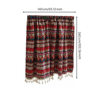 Punch-No-Drill Installation Ethnic Pattern Tassel Curtain Handmade Tassels Kitchen Cabinet Cover Privacy Screen Boho Tassel Curtain Polyester Cotton Blend for Guesthouse Owners, Cafe, Doorway, Bathroom