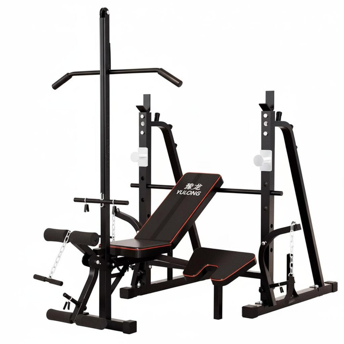 Heavy-Duty Steel Construction Foldable Weight Bench with Rack Space Saving Design Power Rack with Lat Pulldown All-in-Single Power Frame for Weightlifters, Bodybuilders