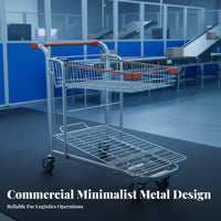 Heavy Duty Warehouse Picking Cart Long-Lasting Steel Construction Rolling Logistics Trolley Reinforced Bottom Metal Basket Cart Locking Casters for Stock Clerks, Retail Employees, Supermarket