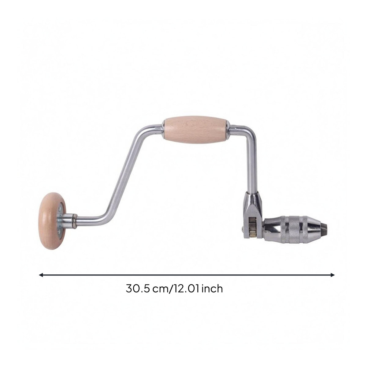 Wood-and-Silver Bow Drill Compact Hand Drill Curved