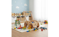 Wooden Fire Truck Activity Pusher Anti-Tip Over Design Sit-to-Stand Prevents O-Shaped Legs Child Activity Cart for Young Children, Infants