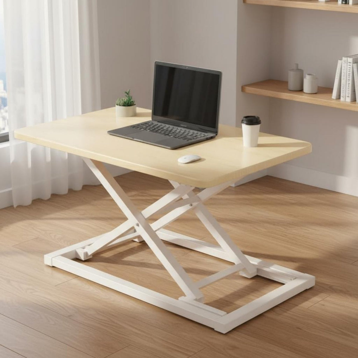 Single-Hand Adjustment Sit to Stand Desk Converter Space-Saving Height Adjustable Desktop Converter Minimal Assembly Height Adjustable Desktop Riser Waterproof Surface for Gamers, Students, Professionals