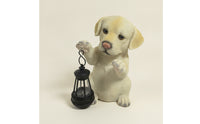 Resin Dog Garden Statue with Lantern Waterproof Puppy Statue with Solar Light Hand-Painted Dog Figurine with Lantern Decorative for Pathway