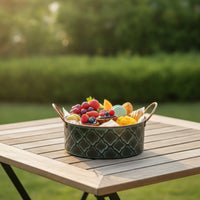 Iron Storage Bucket with Handles Embossed Rustic Metal Bucket Vintage Metal Pail with Handle for Tabletop, Kitchen, Party