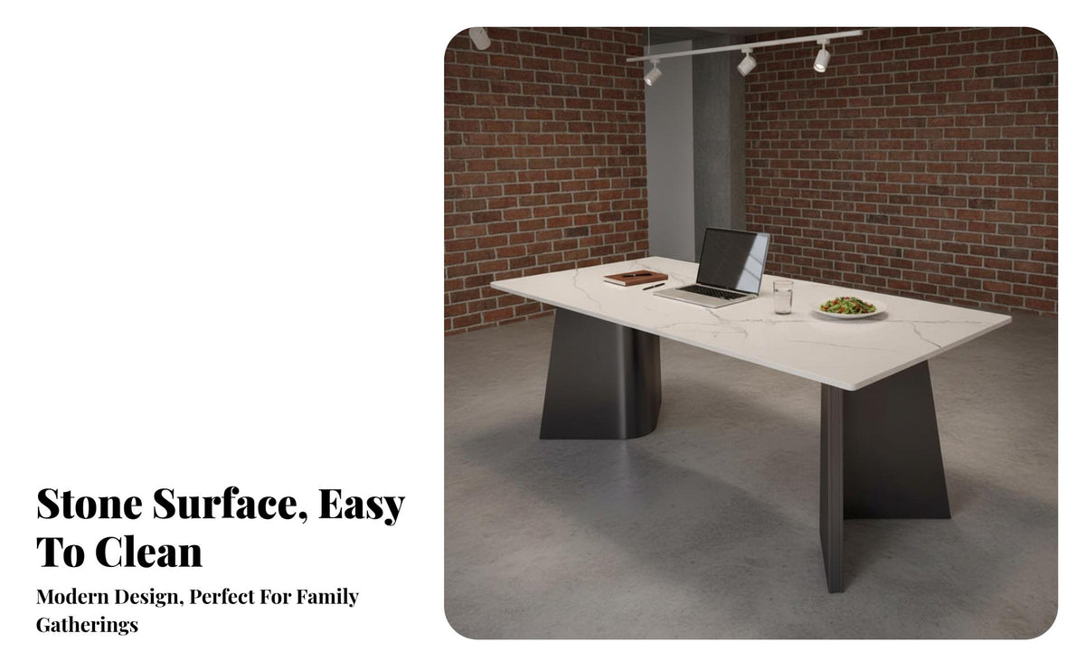 7 Pieces Light Luxury Aesthetic Rectangular Stsingle-Patterned Table with Chairs Alpine Pattern Pattern Top Dining Set Modern Minimalist Household Furniture Italian Inspired Design for Families, Homeowners, Hosts, Kitchen, Home, Restaurant