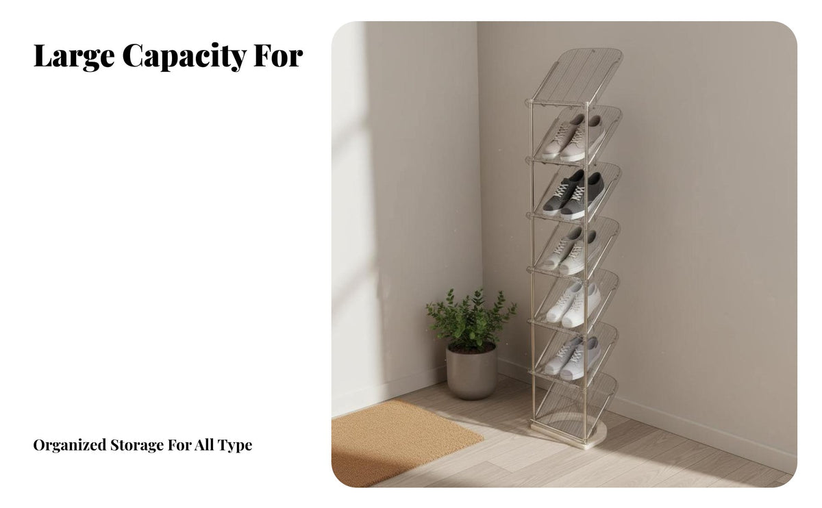 Tilted Shelves Multi-Tier Slanted Shoe Rack Space-Saving Design Multi-Tier Shoe Rack Easy to Assemble Footwear Stand Stable Structure for Apartment Dwellers, Homeowners, Entryway, Narrow Areas, Hallway, Bedroom