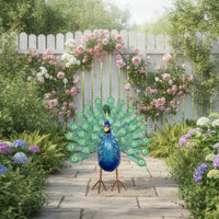 Garden Fowl Statue Outdoor Peacock Sculpture Hand-Painted Garden Statue for Patio