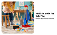 6 Pieces Storage Stand Wooden Cleaning Toy Set Role-Play Pretend Cleaning Kit Bristle and Textile Heads Kids Broom Mop Set Colored Parts for Children