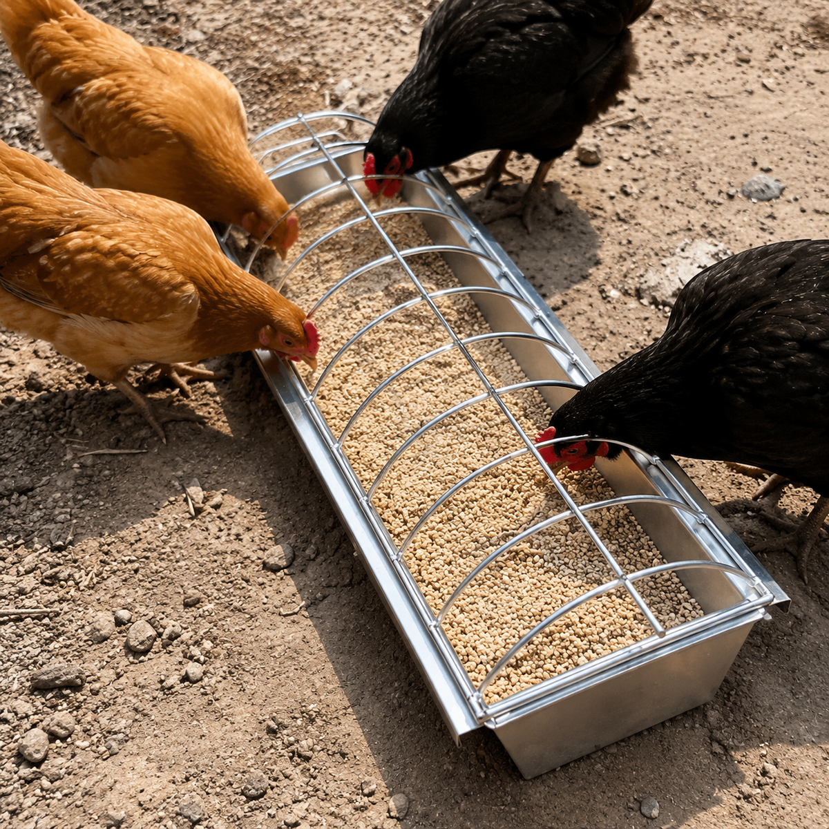 Steel Poultry Feeder, Polished Silver Chicken Feeder for Smallholders, Weatherproof & Vermin Resistant