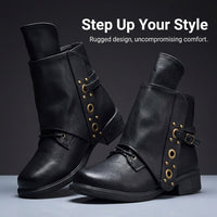Boots for Women, Stylish PU Leather for Winter Wear, Square Toe Ankle with Chunky Heel and Side Zipper, Lace Up Design for Casual