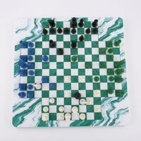 Marble-Style Four-Player Chess Set Easy to Carry Chess Set with Mat Sturdy High Quality for Families, Gatherings