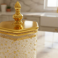 Light Luxury Design Hexagonal Jar with Lid Lightweight Gold Trim Storage Container Shatterproof for Bathroom