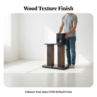 2 Pieces Sand-Fillable Bookshelf Speaker Stand Shock-Absorbing Floor Speaker Stand Wood Grain Finish Home Entertainment Furniture Enhanced Stability for Audiophiles, Media Room