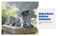 Mythical Resin Wyvern Sculpture, Three-Part Black & Silver, Garden Courtyard Accent, Outdoor Art