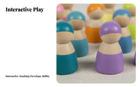 12 Pieces Stackable Montessori Type Figures Rainbow Wood Peg Dolls Develops Fine Movement Skills for Toddlers, Kids, Preschool, Daycare
