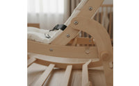 Solid Wood Frame Wooden Baby Rocking Chair Padded Cushion Wooden Cradle Chair Safety Harness Infant Recliner Lounger Simple Design for Nursery