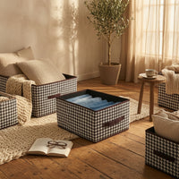 Houndstooth Storage Box Collapsible Textile Storage Box Closet Organizer Space-Saving Reinforced for Wardrobe, Shelves
