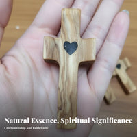 Walnut Wood Handheld Cross Smoothly Polished Wooden Pocket Cross Smooth Touch Religious Item for Members, Adults, Portable Accessory, Meditation