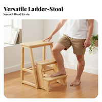 Space-Saving Folding Ladder Chair Stable & Sturdy Wooden 3 Step Stool Lightweight & Portable for Homeowners, Adults, Kitchen, Office, Closet