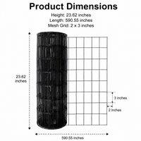 Welded Wire Mesh Dog Fence, Black PVC Coated Wire Mesh Fencing 15m, for Pet Enclosure & Garden Protection