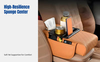 Car Armrest Pad, Universal Multifunctional Leather Pad with Beverage Holder, Storage, Heightening Pad, Tissue Box