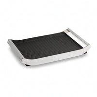 Tray with Leather Insert Woven Stainless Steel Tray Multipurpose Storage Organizer for Vanity, Dresser, Coffee Table