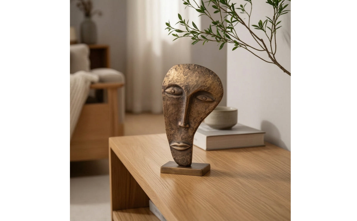 Abstract Face Sculpture Resin Face Statue with Base Antique Carving Statue with Base for Home Stylists, Art Collectors, Console Table, Office