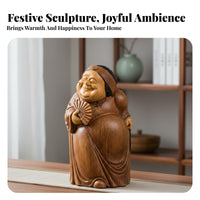Chinese Landlady Figurine Good Auspicious Figurine Traditional Chinese Table Ornament Faux Wood Carving Statue for Business Owners, Living Room