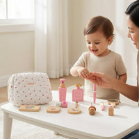 Quilted Toy Makeup Bag Set Compact Pretend Cosmetic Set Patterned Textile Cosmetic Pouch Portable for Children