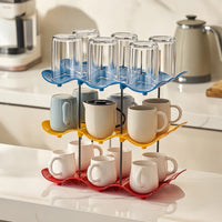 Cup Storage Rack Wave-Shaped Coffee Mug Holder Cup Organizer Tiered Mug Holder Countertop for Kitchen, Tea Station